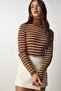 Women's Brown Striped Turtleneck Knitwear Sweater BP00146