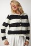 Women's Ecru Black Striped Boucle Knitwear Cardigan YY00158 - 2