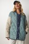 Women's Water Green Cream Color Block Oversize Quilted Coat dz00091