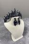 Tokyo Model Henna Crown Drop Stone Detailed Shuttle Earring Set Bridal Crown Set Navy Blue Color - 4