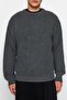 Antrasit Oversize Fit Geniş Kalıp Bisiklet Yaka Basic Triko Kazak TMNAW23KZ00189 - 3