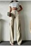 Luna Beige Cargo Loose Back Pocketless Lycra Super High Waist Jean Trousers - 4