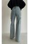 Light Snow Washing Cargo Loose Back Pocketless Lycra Super High Waist Jean Trousers - 3