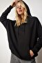 Women's Black Hooded Basic Sweatshirt with Pockets SM00152