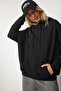 Women's Black Hooded Basic Sweatshirt with Pockets SM00152 - 3