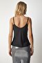 Women's Black Strappy Satin Surface Stylish Blouse FN03083 - 5