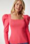 Women's Pink Square Collar Ribbed Knitwear Blouse YY00159 - 3