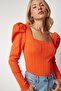 Women's Orange Square Neck Corded Knitwear Blouse YY00159 - 2