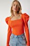 Women's Orange Square Neck Corded Knitwear Blouse YY00159 - 3
