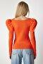 Women's Orange Square Neck Corded Knitwear Blouse YY00159 - 6