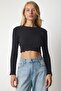 Women's White Black Corded 2-Pack Knitwear Crop Blouse CE00085 - 4