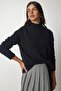 Woman's Black Stand Collar Bearded Knit Sweater MX00131 - 3
