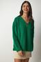 Women's Dark Green V-Neck Oversize Basic Knitwear Sweater MX00130 - 3