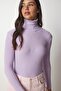 Women's Lilac Turtleneck Ribbed Basic Sweater bv00095