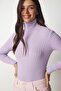 Women's Lilac Turtleneck Ribbed Basic Sweater bv00095 - 2