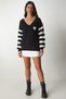 Woman's Black and White Block Colorful V-Neck Knitwear Sweater KI00092 - 4