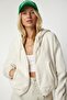 Women's Cream Hooded Zippered Fleece Sweatshirt MC00216 - 2