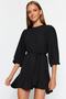 Black Belted Straight Cut Crew Neck Mini Woven Dress TWOAW24EL00337 - 7