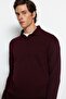 Bordo Slim Fit Yünlü Polo Yaka Düğmeli Smart Triko Kazak TMNAW23KZ00238 - 3