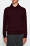 Bordo Slim Fit Yünlü Polo Yaka Düğmeli Smart Triko Kazak TMNAW23KZ00238 - 4