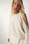 Women's Cream Cut Out Detailed Knitwear Sweater PN00081 - 3