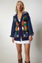 Women's Navy Blue Orange Denim Sleeve Detailed Patterned Knitwear Cardigan MX00102 - 2