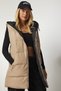 Women's Beige Black Hooded Double Sided Puffer Vest GZ00001 - 5