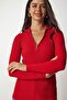 Women's Red Zipper High Collar Ribbed Knitwear Blouse BV00093 - 6