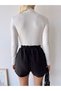 Women's White High Collar Long Sleeve Viscose Blouse - 4
