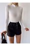 Women's White High Collar Long Sleeve Viscose Blouse - 5