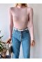 Women's Pink High Collar Long Sleeve Viscose Blouse - 3