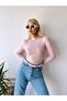 Women's Pink High Collar Long Sleeve Viscose Blouse - 6