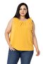 Plus Size Sleeveless Mustard Blouse with Pleated Collar and Ribbon Detail on the Shoulder