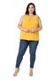 Plus Size Sleeveless Mustard Blouse with Pleated Collar and Ribbon Detail on the Shoulder - 2