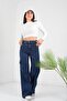 Dark Blue Cargo Loose Back Pocket Lycra Super High Waist Jean Trousers - 2