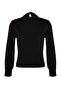 Siyah Dik Yaka Regular Fit Gipe Detaylı Esnek Örme Bluz TWOAW24BZ00022 - 6
