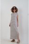 Black Beige Striped O Neck Long Dress