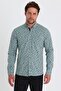 Men's Green-Navy Blue Slim Fit Slim Fit 100% Cotton Button Collar Printed Shirt
