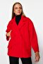 Red Oversize Wide Cut Stamp Coat TWOAW24KB00132