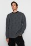 Gray Oversize Wide Fit Crew Neck Hair Braided Knitwear Sweater Tmnaw23Kz00280 - 3