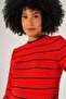Red Women's Linxli Openwork Striped Crew Neck 100% Cotton Sweater - 8