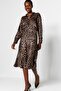 Brown Premium High Quality Animal Patterned Satin Midi Woven Skirt TWOAW24ET00140 - 9