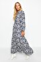 Navy Blue Patterned Half Placket Oversized Fit Cotton Woven Dress TCTSS23EB00222 - 2