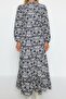 Navy Blue Patterned Half Placket Oversized Fit Cotton Woven Dress TCTSS23EB00222 - 3