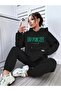 Women's Gray Happiness Bottom Top Tracksuit Set Oversize Hooded - 4
