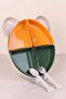 Green Teddy Bear 4 Compartment Food Feeding Plate and Fork Spoon Set - 2