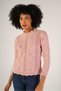 Pink Women's Hair Braided Crew Neck Wool Sweater - 4