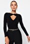 Siyah Cut Out/Pencere Detaylı Örme Body TPRAW24BD00000