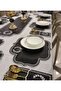 Başak Black Silver Tablecloth 6-Person 19 Piece Runner Set Embroidered Leather Dining Presentation Set