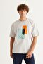 Men's Gray Oversize Loose Cut Crew Neck 100% Cotton Printed T-Shirt